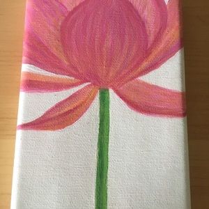 Pink Lotus 4x6 inch acrylic painting on canvas
